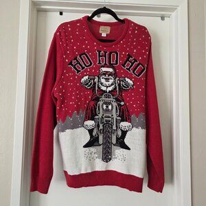 NEW Men's Ugly Christmas Sweater Sears Santa Motorcycle Red Size XL Vintage